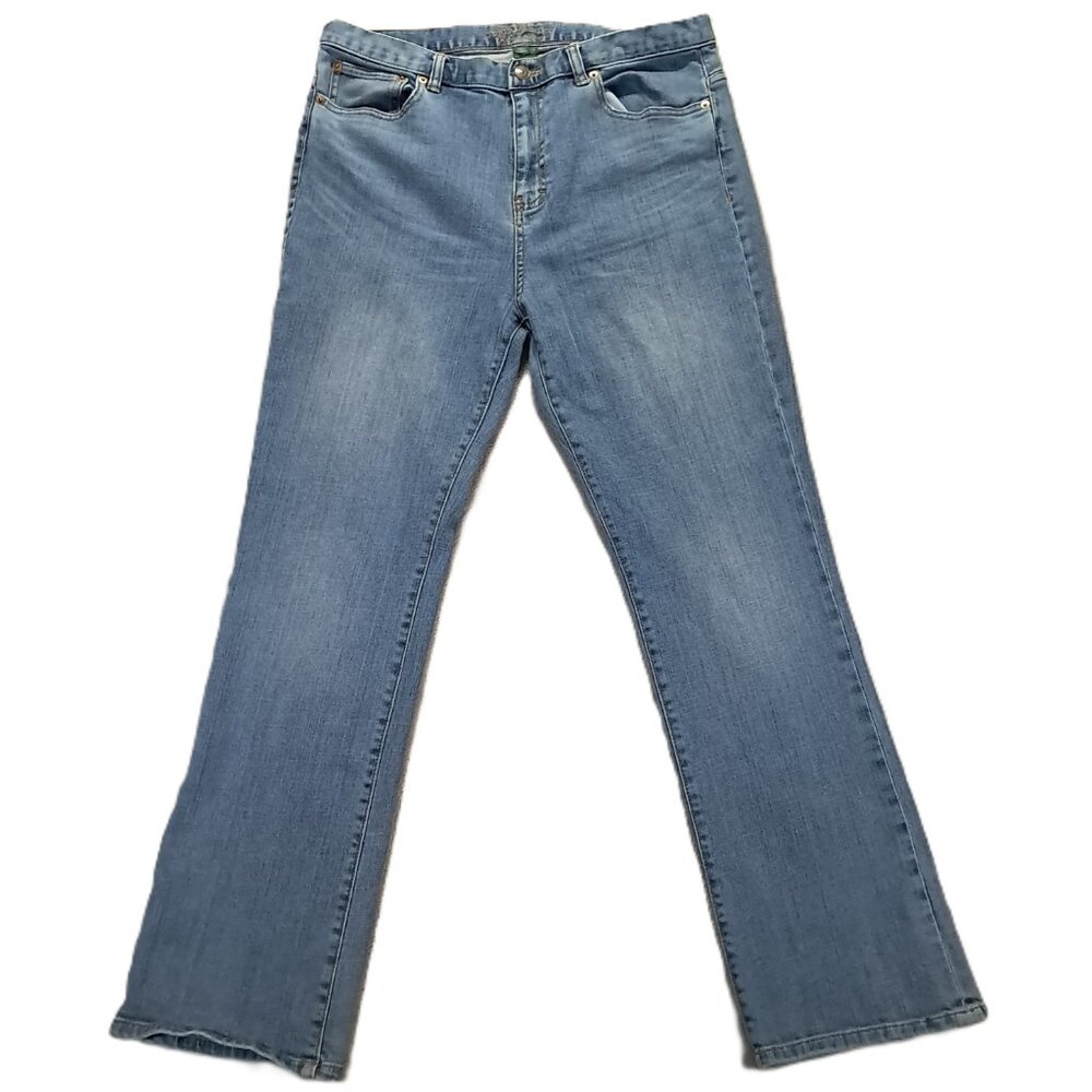 Lauren Jeans Co Jean Women 35x30, Tag 14 Classic Straight Blue Stretch Distress